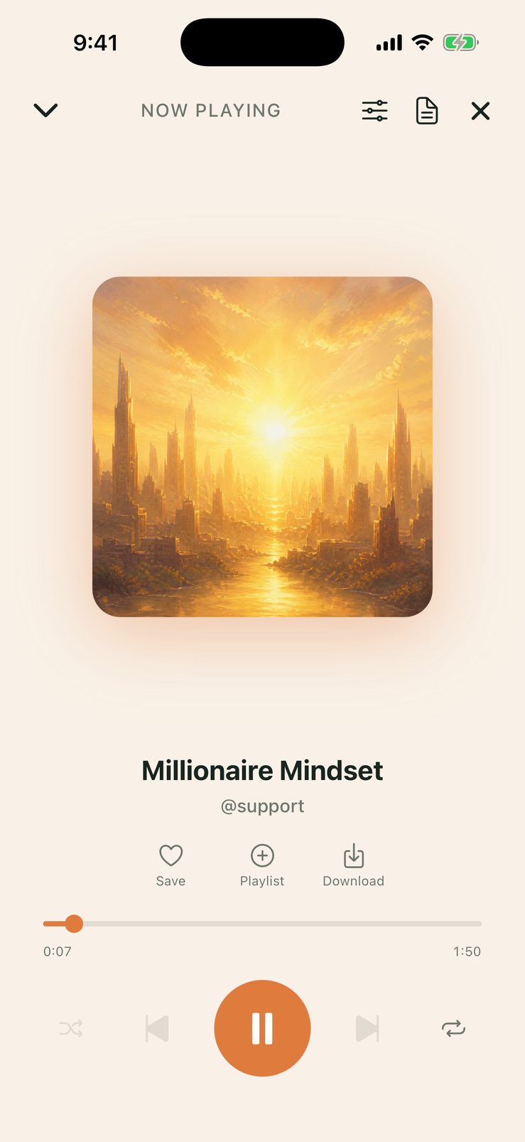 SelfStudio app subliminal player with playback controls and background sound