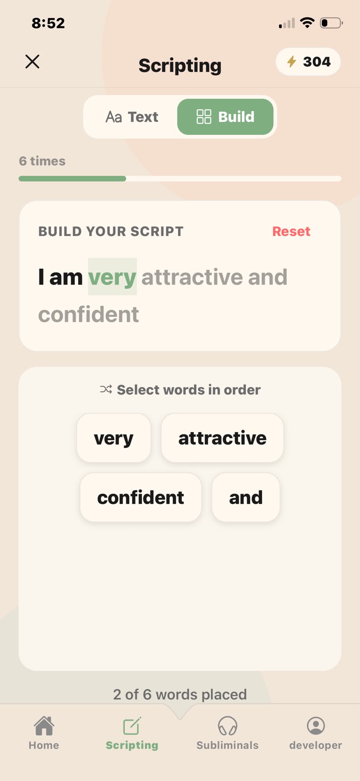 SelfStudio scripting screen for writing daily manifestation affirmations