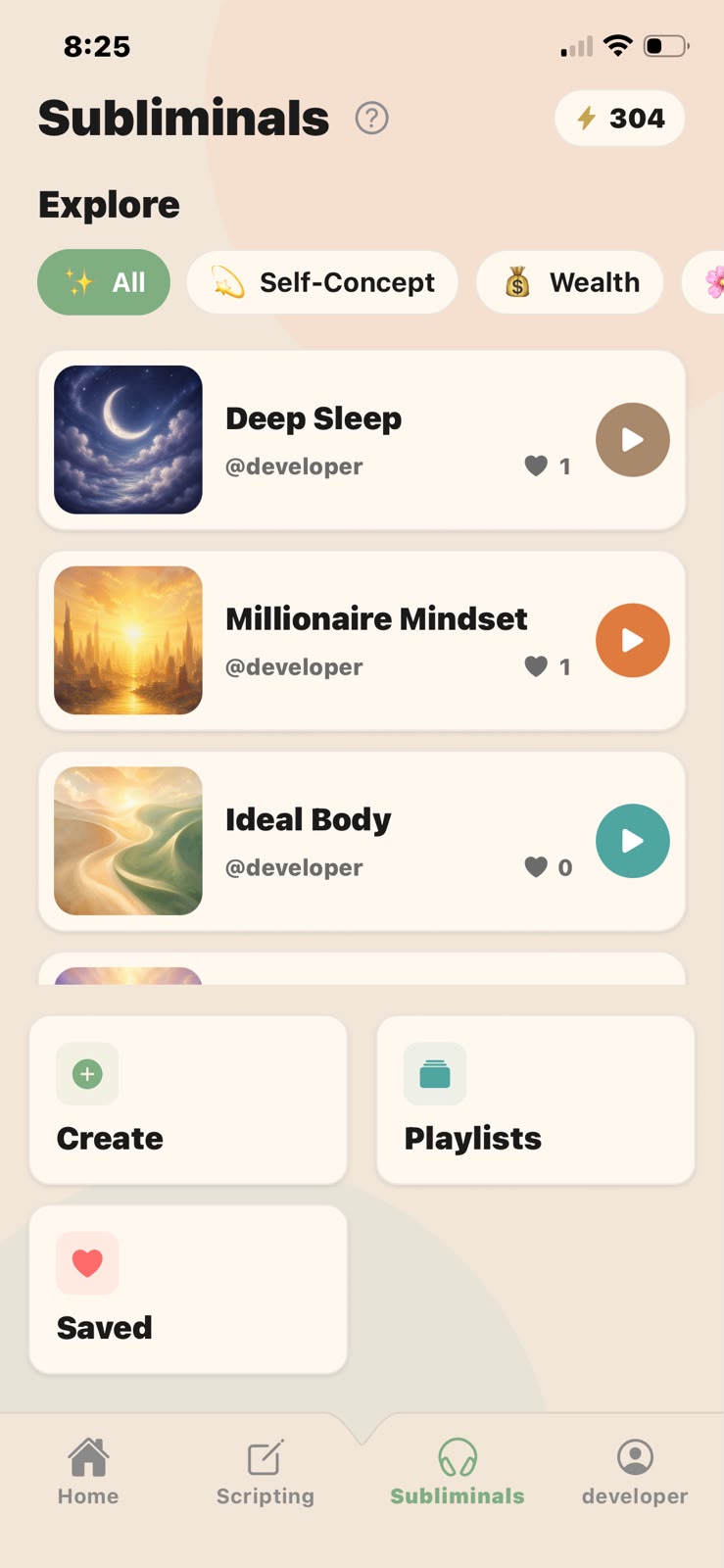 SelfStudio subliminals feed of personalized affirmation tracks